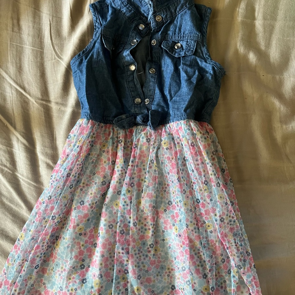 Floral Denim Kids Casual Dress